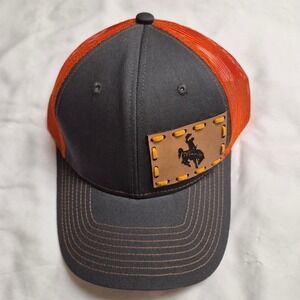 Sweet Caps Wyoming Steamboat Bucking Horse Trucker Hat Snapback Grey Orange